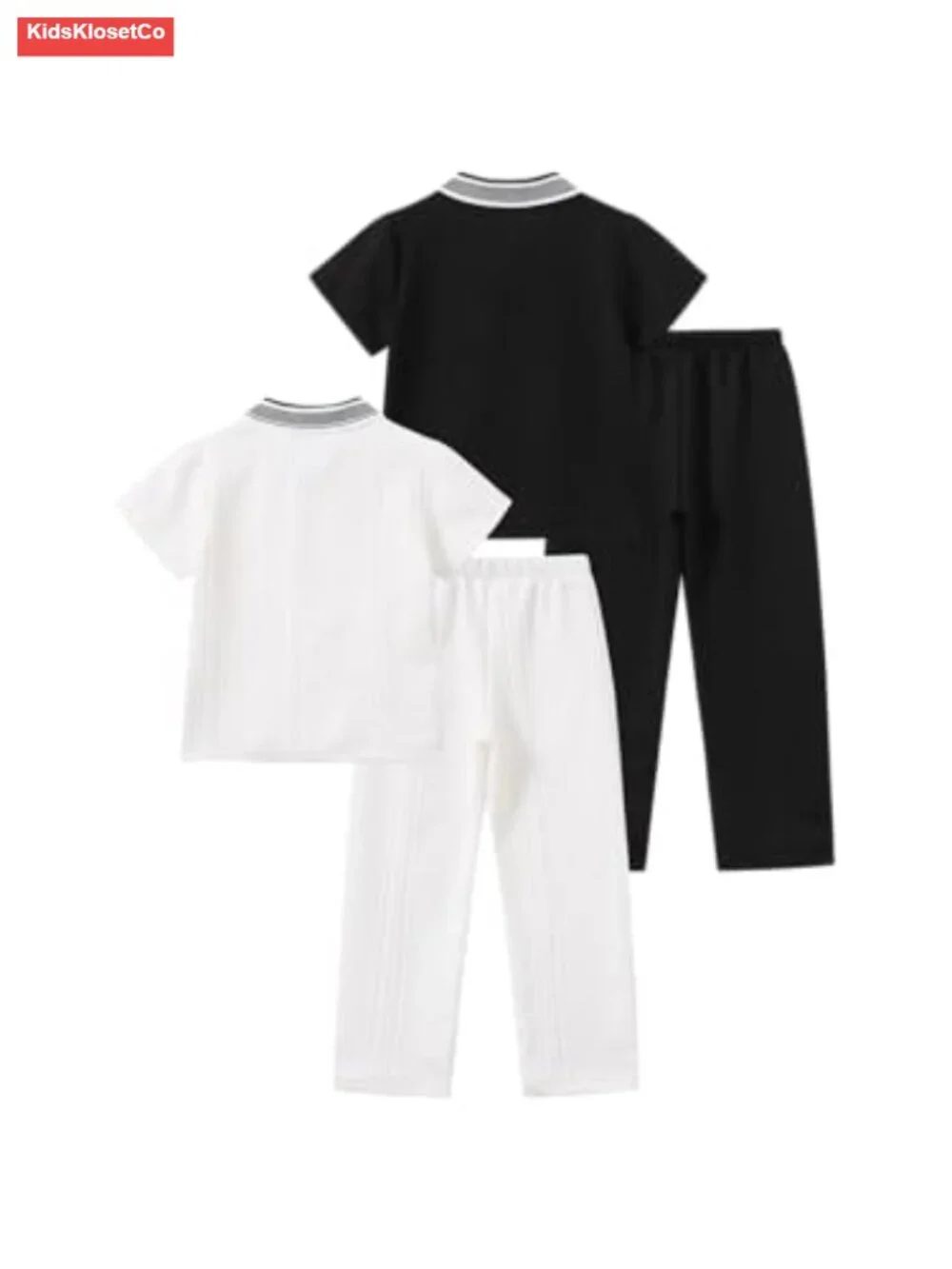 Boys V Neck Short Sleeve Jacquard Shirt and Pants Set 4-Piece